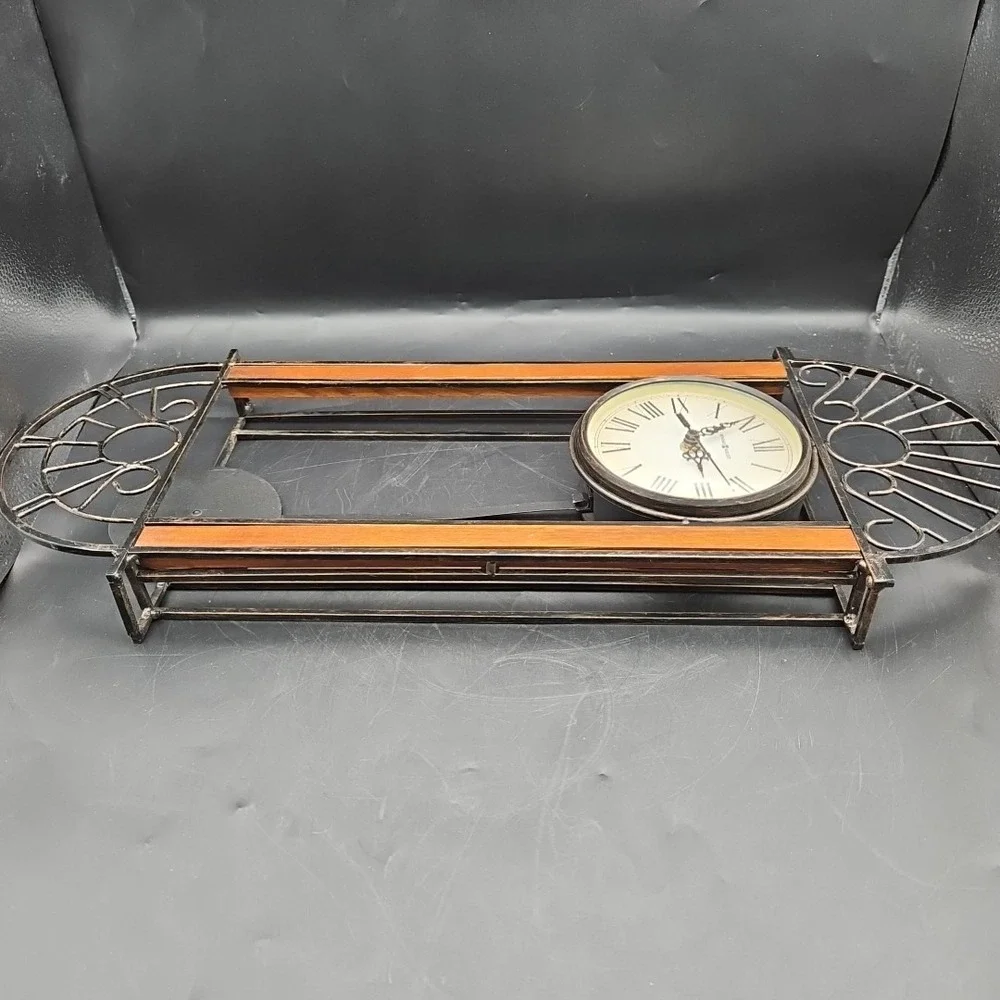 Vintage Howard Miller Devahn Wall Clock Metal Wood Tested Works Black Brown